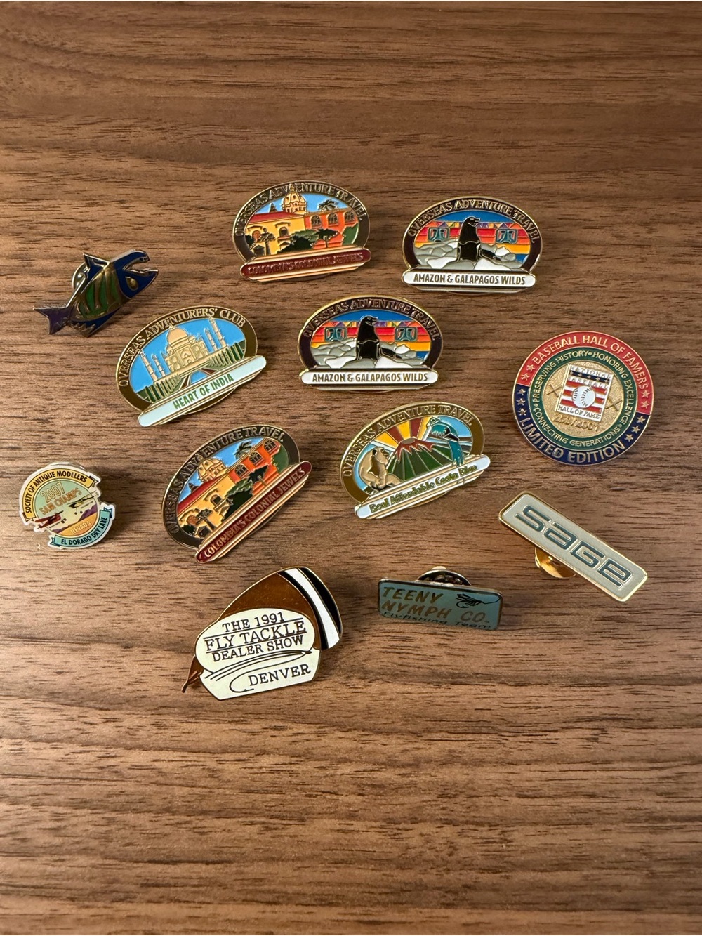 Lot of 12 Lapel Pins Fishing Travel Baseball